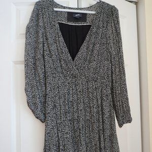 Anthropologie women midi dress, Black colour with white pattern, Chiffon dress